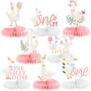 Weekgrat 8 Pcs One Silly Goose Birthday Decorations Silly Goose Birthday Honeycomb Centerpieces Pink 1st Party Supplies for Women Pink Bow Duck Funny Party Supplies
