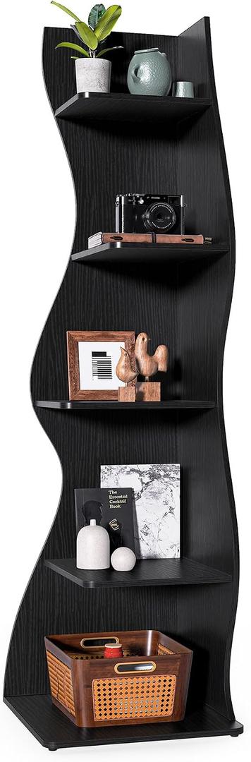 LITTLE TREE Small Corner Shelf, Modern 5-Tier Wall Wavy Corner Bookshelf, 1 Pack