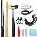 11 Pieces Us UK Ring Mandrel Set, Size 1-13 with Half Size Ring Sizer Gauge Jewelry Mandrel Jewelry Hammer Adjuster Polishing Cloth Polishing Stick Polished Agate Knife Measuring Tool(Black)