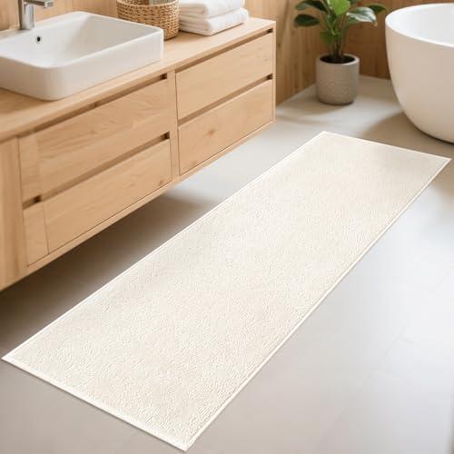 Bilimili Bathroom Runner Rugs, Thin Absorbent Non-Slip Bath Mat, Quick Dry Low Pile Mats for Bathroom Floor Front of Bathtub,Shower Room,Sink,24"×60",White