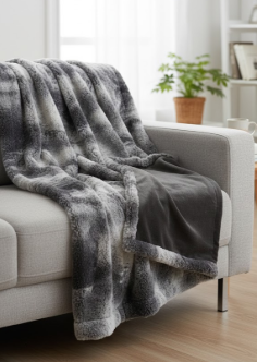 July Faux Rabbit Fur Bubble Throw Blanket, Fluffy Reversible Cozy Blanket for Sofa, Bed & Couch, Warm Plush Winter Blanket, All Seasons, Cozy Gifts, Machine Washable, 60x80, Dark Grey and Some Lighter Grey, TD-GY6080 