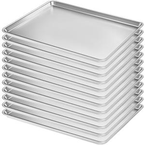 Full Size Commercial Quality Baking Sheet Pan, Bastwe Aluminum Cookie Tray Pan for Oven, Freezer, Bakery, Hotel Restaurant, Thick Steel Rim Prevents Warping (12 Pack, 26 x 18 Inch), 12pk Full Size Sheet