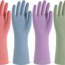 Rubber Cleaning Gloves for Dishwashing, 4 Pairs Reusable Kitchen Gloves for Washing Dishes and Household Cleaning, Colorful Dish Gloves with Flocked Lining and Non-Slip Grip, Pefect for Woman Men - S, Small