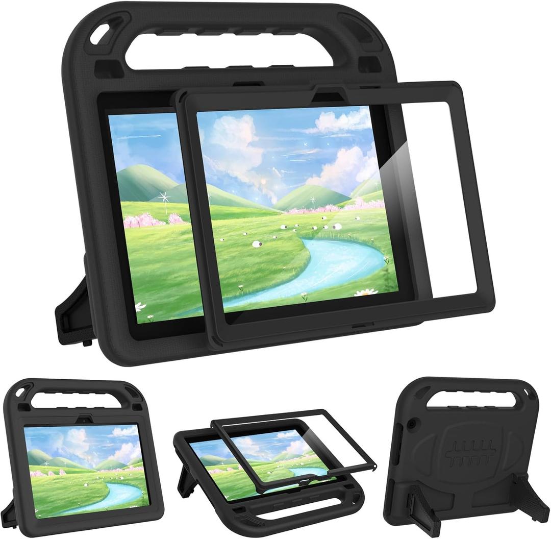 MENZO Fire HD 10 Tablet Case for Kids (13th/11th Generation, 2023/2021 Release), Lightweight Handheld Shockproof Case Built-in Screen Protector with Handle Stand, Black