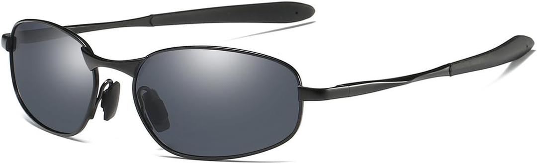 ZHILE Polarized Sunglasses Small Size Rectangular Metal Frame for Men and Women UV400 Protection (Black)
