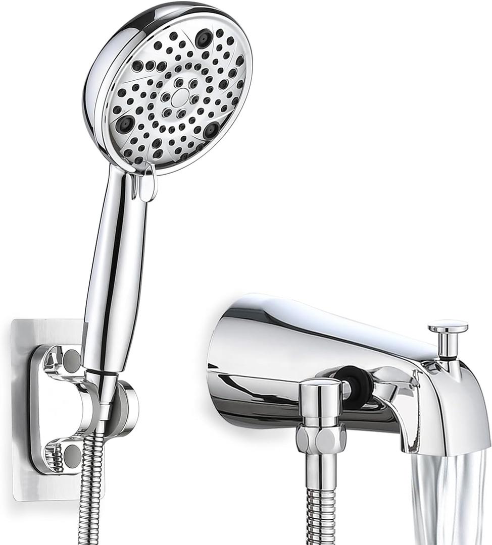 Slip-On Tub Spout with Diverter, High Pressure 8 Settings Hand Held Shower, All Metal Bathtub Faucet with Sprayer Chrome