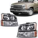 Headlights Compatible with 2003-2007 Chevy Silverado 1500/2500/3500/1500HD/2500HD, For 03 04 2005 2006 Chevy Avalanche 1500/2500 Pickup, Black Housing Amber Reflector Driver&Passenger Side