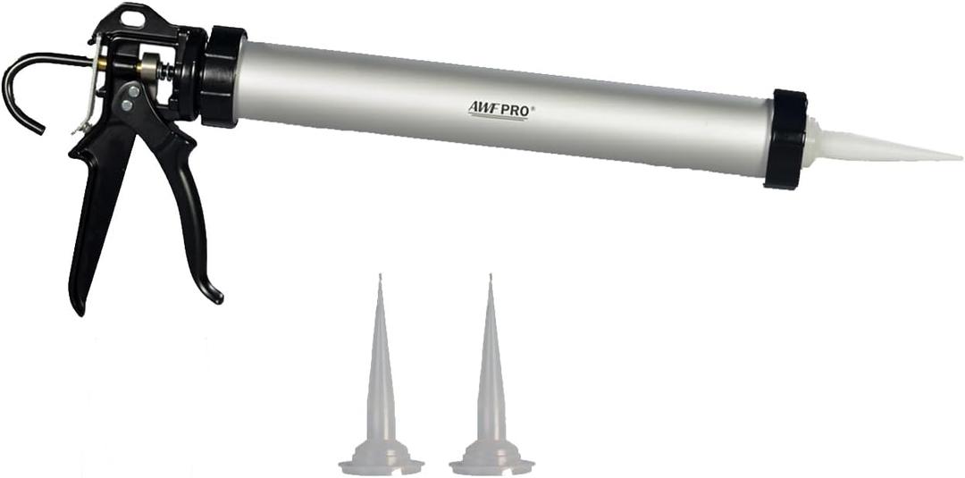 AWF PRO Sausage Caulking Gun, 20 oz Foil Pack and 10 oz Cartridge Convertible, 18:1 Thrust Ratio, Aluminum Barrel, Includes 3 Tips AWF PRO Sausage Caulking Gun, 20 oz Foil Pack and 10 oz Cartridge Convertible, 18:1 Thrust Ratio, Aluminum Barrel, Includes 3 Tips