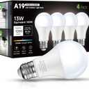 Dusk to Dawn Sensor LED Outdoor Light Bulb, Daylight White 5000K, A19 13W(100 Watt Equivalent) Bright Porch Lighting, 1200LM, Auto-On/Off Photocell Sensor for Garage Yard Patio Garden-4 Pack