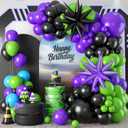 Black Purple Green Balloon Arch Kit, Star Foil Balloons for Kids Boy Monster Theme Birthday Decorations Baby Shower Wedding Anniversary Engagement Graduation Celebrations Party Supplies