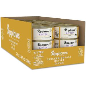Applaws Natural Wet Kitten Food in Broth, Limited Ingredient Canned Wet Kitten Food, No Additives, Made with Natural Ingredients, Chicken Breast in Broth (24 x 2.47oz Cans)