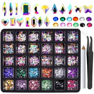 Canvalite 2900Pcs Rhinestones for Nails, 18 Styles Multi Shape Nail Charms and Gems Shiny Glass Crystal Flatback Nail Rhinestones Set for Nail Art with Rhinestone Picker and Tweezers