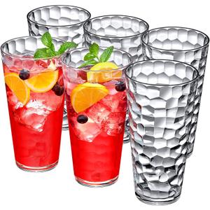 Amazing Abby - Iceberg - 30-Ounce Plastic Tumblers (Set of 6), Iced-Tea Drinking Glasses, All-Clear Reusable Plastic Cups, Stackable, BPA-Free, Shatter-Proof, Dishwasher-Safe