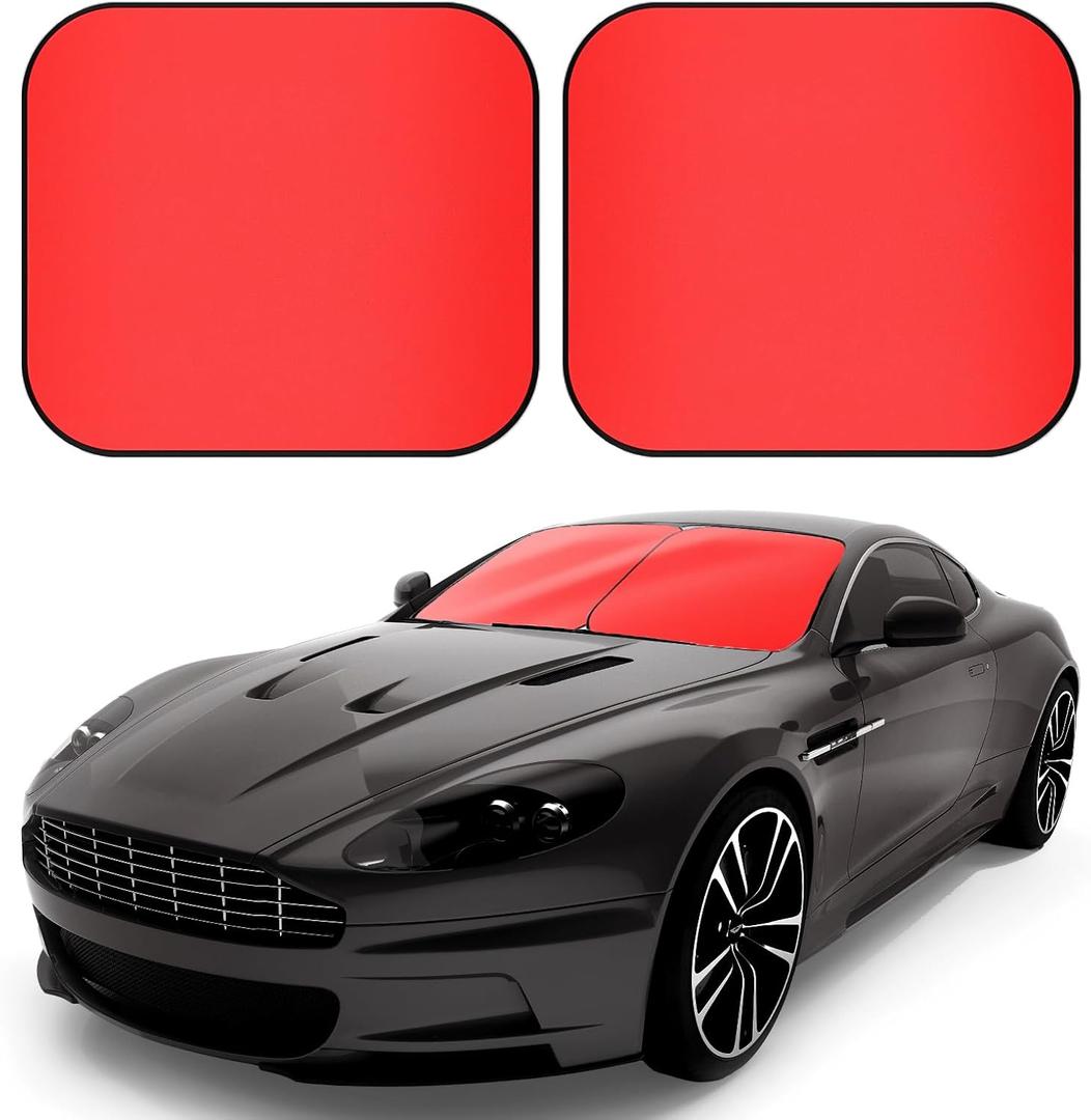 Car Windshield Sunshades 2 Pcs Universal Fit Foldable Front Window Shield Car Interior Accessories for UV Protection Windshield Heat Insulation Protection 27.56" x 31.5"(Red)