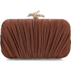 Freie Liebe Clutch Purses for Women Evening Bag Pleated Clutch Bag with Chain for Wedding Party (Coffee)