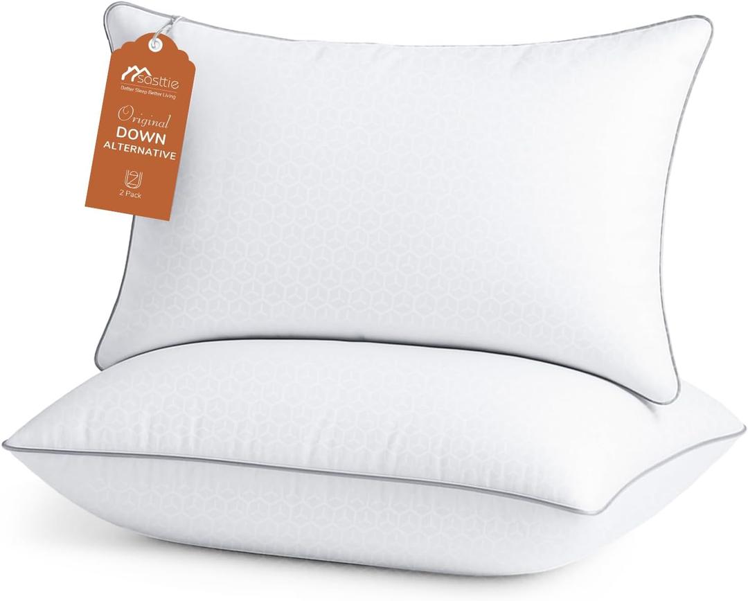 Sasttie King Size Pillows Set of 2, Hotel Collection Bed Pillows for Side, Back, and Stomach Sleepers - Down Alternative Plump Filling - White, 2 Pack, King, 20x36 Inches