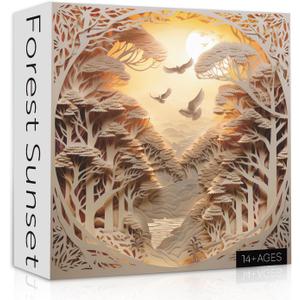 Forest Sunset Puzzles for Adults 1000 Pieces, Difficult Challenge Tree of Life Jigsaw Puzzles, Autostereoscopy River Scene Paper Art Puzzles as Wall Decor