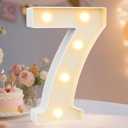 Pooqla Decorative LED Light Up Number Letters, White Plastic Marquee Number Lights Sign Party Wedding Decor Battery Operated (7)