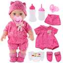 DONTNO 12 Inch Baby Doll with Clothes and Accessories, Reborn Alive Baby Doll Feeding and Caring Set with Baby Bottles Diaper Nipple for Little Girls Pretend Play Set