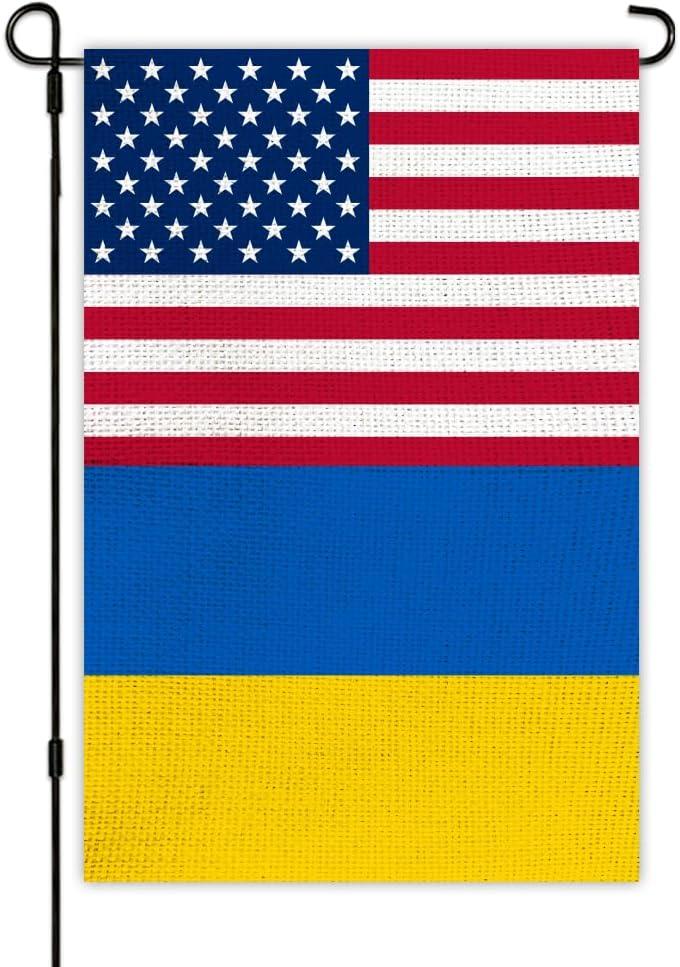 Ukraine USA Friendship Garden Flag12x18 in Burlap Ukrainian America US Outdoor Banner for Patio Yard with Double Side