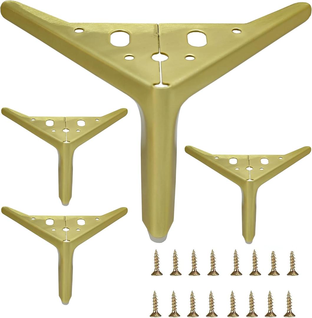 4.7 inch/12cm Brushed Gold Metal Furniture Legs Set of 4, 4pcs DIY Replacement for Short Cabinet Legs, Sofa Legs, Small Dresser Legs