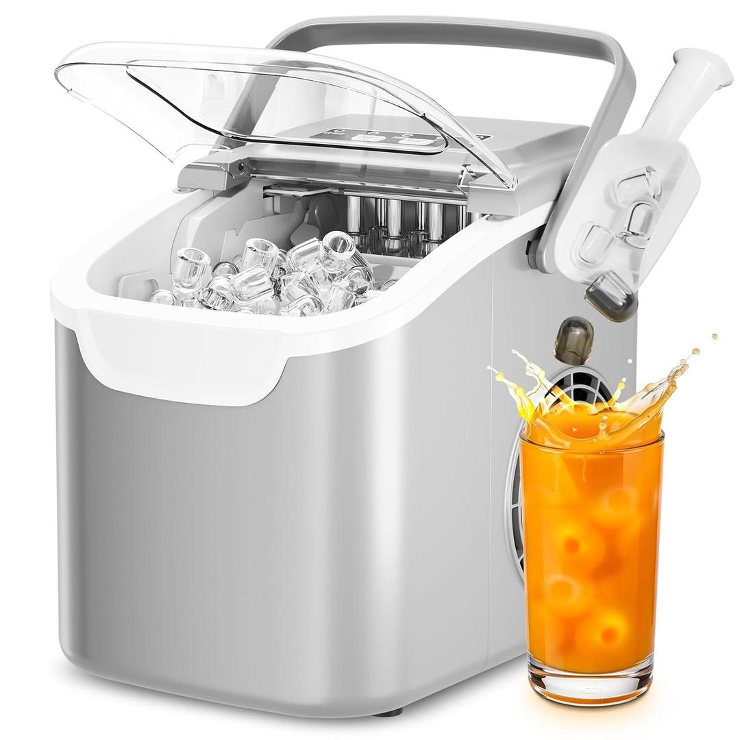 Antarctic Star Countertop Ice Maker Machine, 8 Cubes in 6 Mins, 26.5 lbs/Day, Self-Cleaning, 2 Sizes, Ultra-Quiet for Home/Kitchen/Camping/RV Grey
