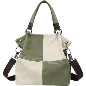 Women's Canvas Color Block Tote Bag Convertible Crossbody Hobo Handbag Lightweight Shoulder Bag for Daily Travel Work