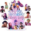 Popular Birthday Cake Topper, Cartoon Cake Decorations Include 1pc Happy Birthday Glittery Cake Topper and 10pcs Cupcake Topper, Fantastic Popular Birth day Party Decorations