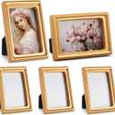 AceOrbit 5 Pcs 2x3 Inch Mini Gold Picture Frames for Wedding Small Victorian Vintage Antique Ornate Retro Baroque Photo Frame Pack with Backboard for Wall Hanging Tabletop Display Decor (Rectangle)