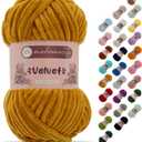 Makromecity Velvet Yarn 100g (3.5oz) / 120m (132yd) 100% Polyester Premium Chenille Yarn, Ultra Soft, Anti-Pilling, Machine Washable 30 Colors for Knitting & Crochet (Mustard, 1 Skein)