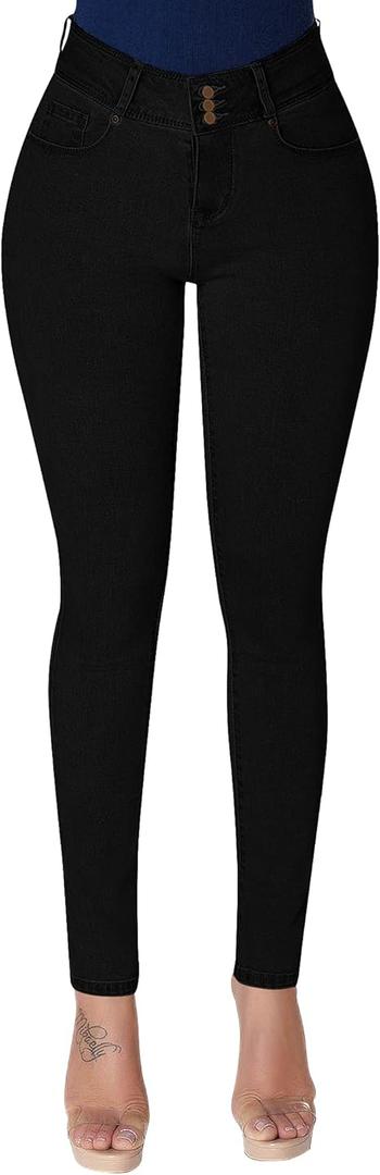 roswear Womens High Waisted Stretchy Skinny Curvy Jeans Tummy Control Jeggings (Small, Black)
