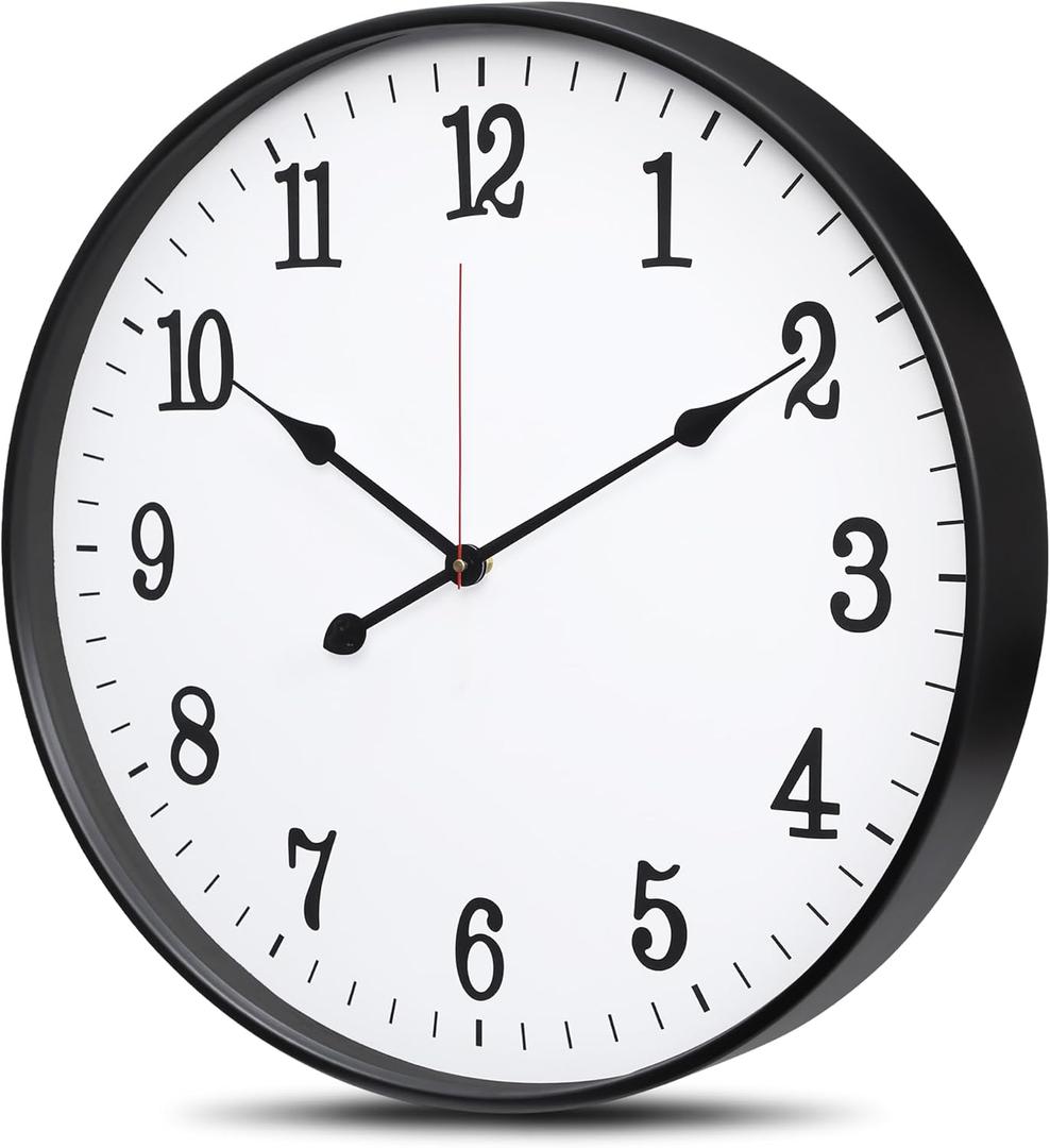 Metal Wall Clock, 12 Inch Indoor Outdoor Non Ticking Silent Modern Wall Clock, Easy-to-Read Large Numbers, Retro Wall Clocks for Living Room, Kitchen, Patio, Office, Bedroom Decor