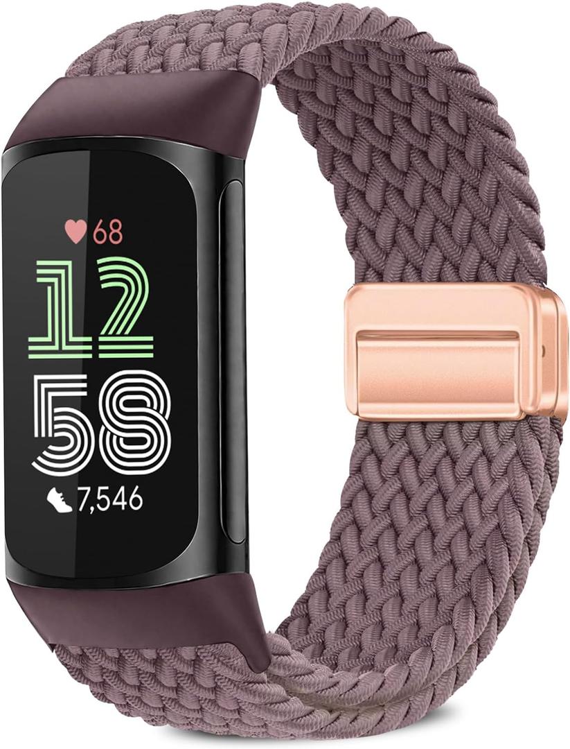 Magnetic Braided Watch Bands Compatible with Fitbit Charge 6/Fitbit Charge 5 for Women and Men,Smartwatch Replacement Elastic Nylon Sport Strap