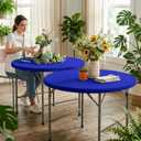 Fitted Round Table Covers 48 Inch-2 Pack Royal Blue Elastic Spandex Table Cloth-Small Stretch Folding Circle Tablecloths Topper Cap for Kitchen Dining Commercial Party Picnic Event Banque