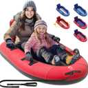 QPAU Snow Sled with Premium Canvas Cover, 2 Person Inflatable Heavy Duty Snow Tube with Reinforced Handles, Snow Sleds for Kids and Adults, Winter Toboggan Outdoor Toys Gifts for Family