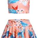 Arshiner Girls 3 Piece Swimsuit for Teen Girl Tankini Swimsuits Bathing Suit Beach Floral Bikini Swimwear with Skirt (9-10 Years, Orange)