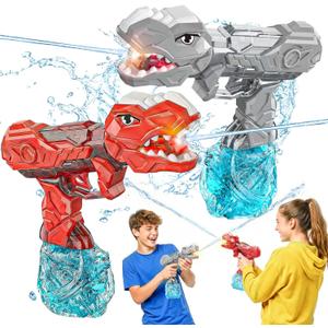 Red&Grey Electric Water Gun with Light Flash, Dinosaur Design Automatic Squirt Gun with 26-32FT Long Range, Powerful Water Guns for Adults Squirt Pistol for Summer Outdoor Beach