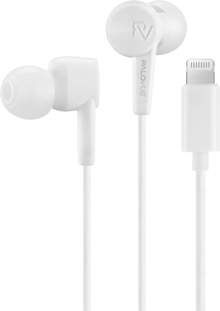 PALOVUE Lightning Earbuds - Compatible iPhone 14/13/12/11 Pro Max, X, XS Max, XR, 8 Plus, 7 Plus - MFi Certified with Microphone - SweetFlow White (White)