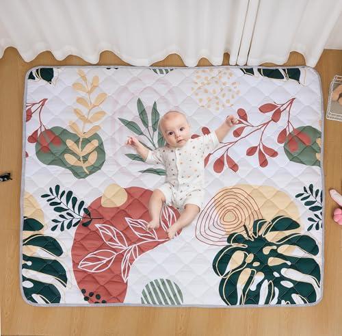 TADO MUSLIN Baby Play Mat 71x59 Inch, Thickened Soft Floor Mat for Playpen, Machine Washable Foam Crawling Mat with Non-Slip Bottom for Babies and Toddlers, Foldable Padded Playmat