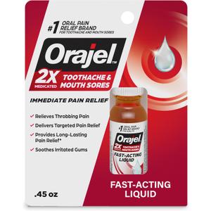 Orajel 2X Medicated Toothache & Mouth Sores Liquid, 0.45 fl oz