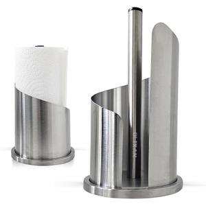 Stainless Steel Paper Towel Holder Countertop, Modern Spiral Cover Design,Weighted Base for Stability, Freestanding Easy One-Handed Operation for Kitchen Bathroom (Brushed Silver)