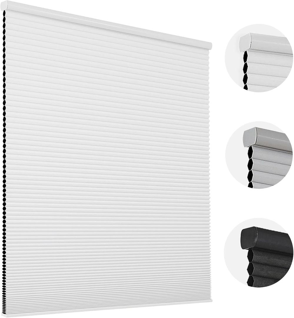 Joydeco Cellular Shades Cordless, 35 Inch Wide Blackout Cellular Blinds for Windows, Waterproof Honeycomb Blinds White Window Coverings for Bedroom, Living Room, Office, Kitchen (35" W x 64" H)
