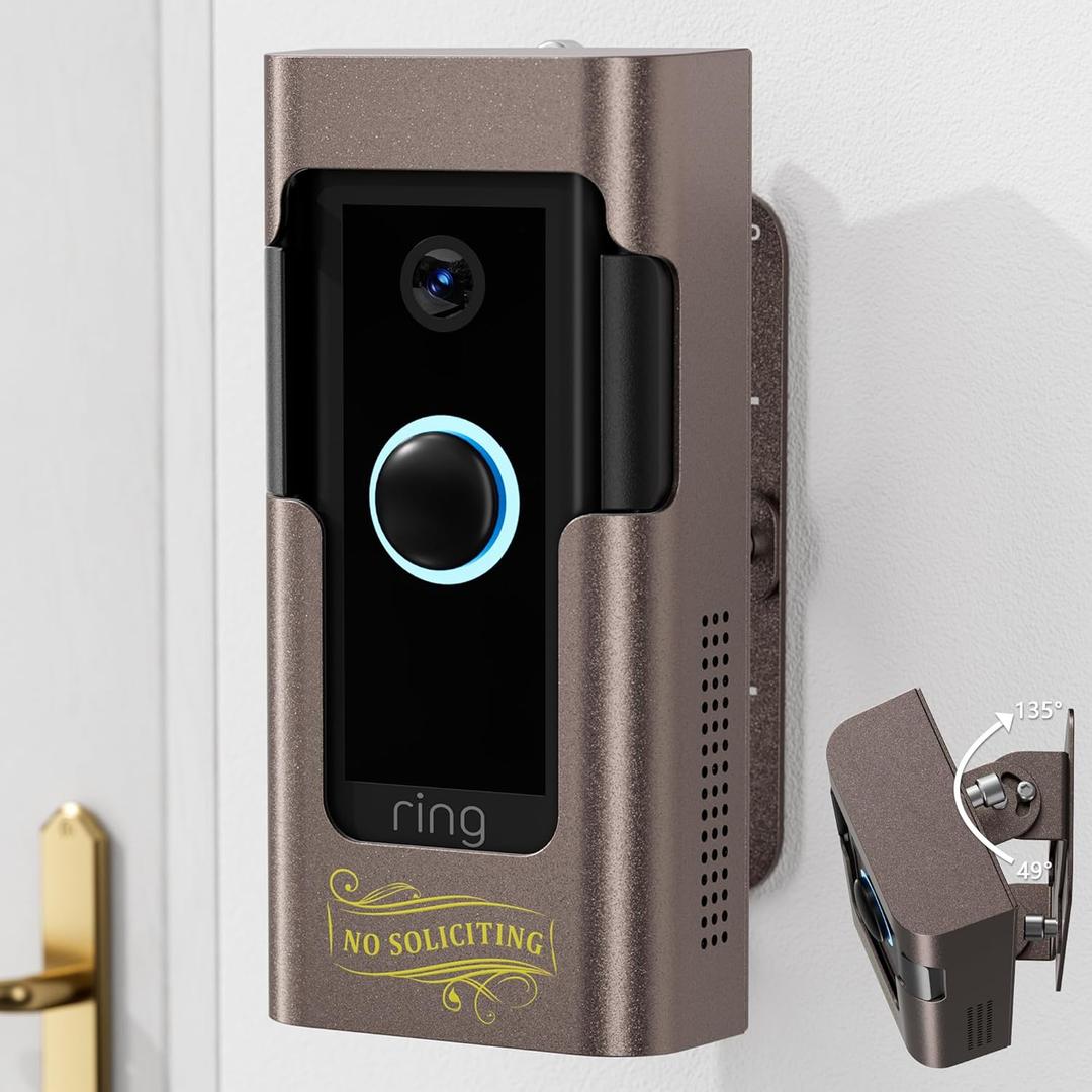 Adjustable Ring Doorbell Angle Mount - All Metal Ring Corner Kit for Wired & Wireless Doorbell - Outdoor Ring Doorbell Holder for Brick Wall Drilling & No Drill Adhesive Installation (Frosted Bistre)