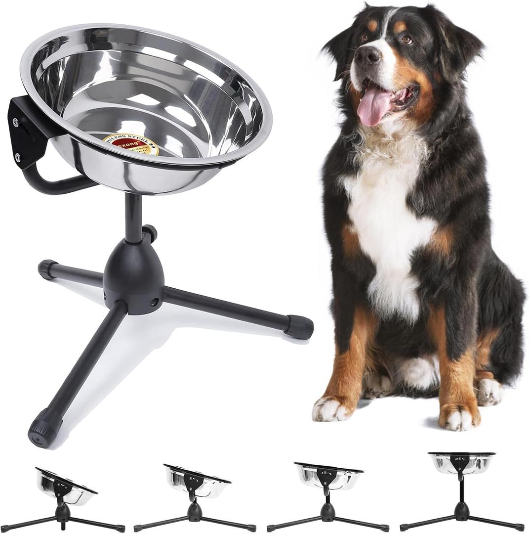 Vexong Elevated Dog Bowl with Adjustable Metal Stand,Large Size for Dogs Between 60 and 100 lbs, 0.8 Gal 3 Liter Stainless Steel Dog Food Bowl Water Bowl Height Adjustable Non-Slip Raised Dog Bowl Set,  L Size,10''x3.3'' Bowl with Stand 