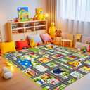 Car Rug Play Mat 2.6x5 Feet - Road Rug for Kids with Hospital & Hotel Design, Toy Car Carpet for Toddler City Play Mat Imaginative Playrooms & Family Game Time (1 Pack a)