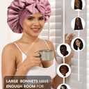 2 x Satin Bonnets Silk Bonnet for Sleeping Women Hair Bonnet for Curly Hair Sleep Cap Reversible Double Layer Bonnets with Tie Band (Bean Paste Pink Bonnet + Satin Scrunchies) (7-7 3/8)