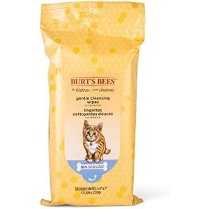 Pack Of 2 Burt's Bees for Pets Kitten Wipes with Buttermilk - Pet Wipes for Cats Waterless Bathing & Cleaning, Kitten Essentials for Indoor Kittens, Gentle Cat Grooming Wipe for Face, Paws & Butt, 50 Count