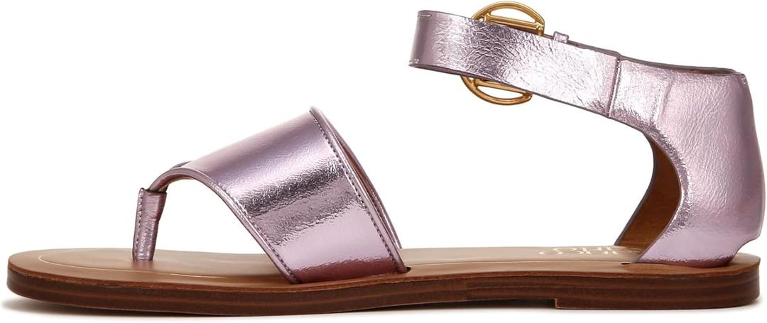Franco Sarto womens Ruth Ankle Strap Thong Flat Sandal (8, Light Pink Metallic)