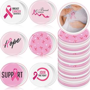 Vicenpal 48 Pcs Breast Cancer Awareness Gifts Bulk Mini Pocket Mirrors for Women Pink Ribbon Portable Round Makeup Mirror for Breast Cancer Charity, Office, Fundraiser Events
