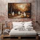 XWNLTEPK Halloween Canvas Wall Art Poster Ghostly Mural on Moonlit Trail Fun Fall Woodland Decor Pumpkin Row Flying Bats Autumn Leaf Decor Perfect for Decorating Home Library Corner (8x12in Black Framed, A08)